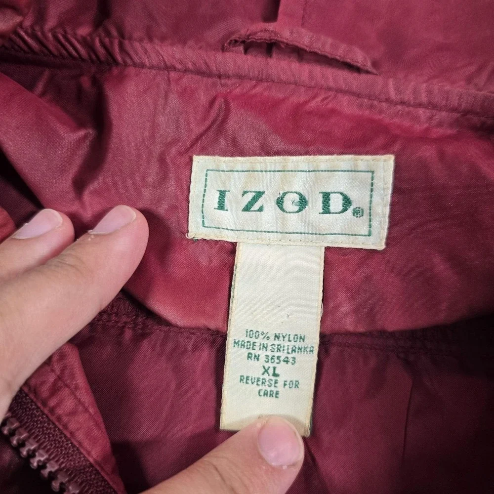 IZOD Jacket Mens XL Red Nylon Hooded Anorak Pullover 1/4 Zip Windbreaker